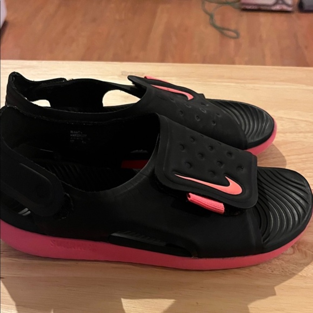 Nike Kids Black and Pink Slide Sandals